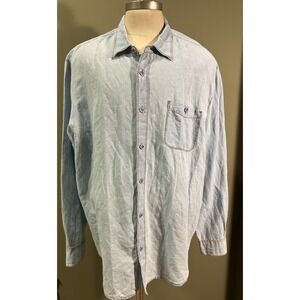 32 Bar Blues Shirt Mens 3XL Linen Blend Denim Long Sleeve Button Up